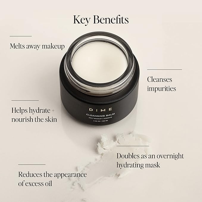 DIME Beauty Cleansing Balm, Oil Makeup Remover and Face Cleanser, Hydrating Eye Makeup Remover with Squalane, 3.38 oz / 100 ml