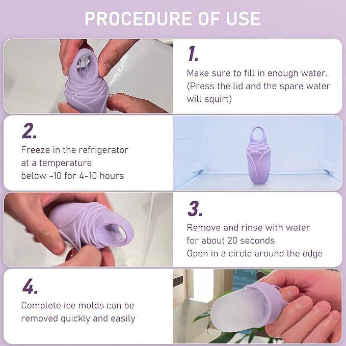 3 Pcs Facial Ice Roller Silicone Mold Reusable for Face Women and Eye Neck Cold Skin Care Tools Freezer De Puff Eye Bags Reduce Migraine Pain Pink 2 + Purple 1