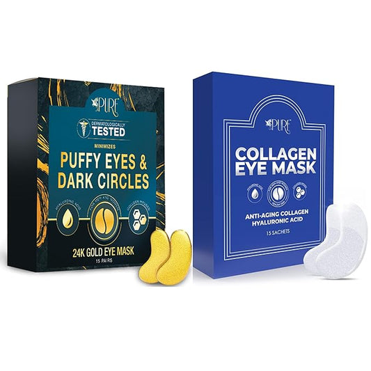 Untilmate Refresh Under Eye Mask Bundle - 24K Gold + Hyaluronic Acid 30 Mask Pairs High Collagen Skincare Brightening Lightening Moisturizing - Anti Aging Under Eye Masks