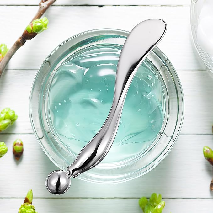 Zinc Alloy Eye Cream Spoon Eye Fatigue Relief Massage Tool for Skincare Makeup Application and Facial Care Silver Eye Spoon for Cream and Gel Application