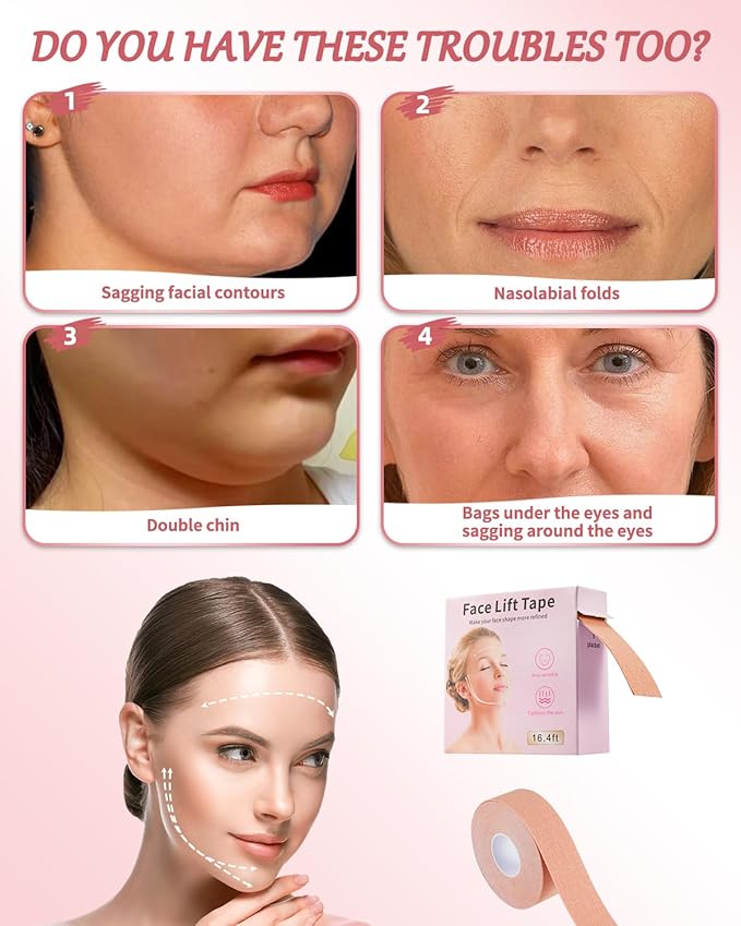 Anti-wrinkle Face Tape,3 Individually Wrapped Boxes of Premium Face Lifting Strap，Skin Tone Skin Tape for Face