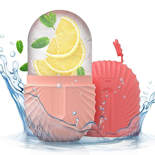 Ice Roller for Face and Eye，Ice Cube Roller Massager for Skin Women Care Tools, Naturally Conditioning De-Puff Eye Bags, Reduce Migraine Pain， Reusable Massage Silicone Ice Mold （Pink）