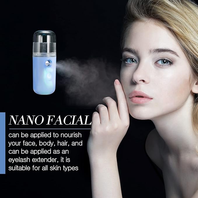 Honoson 2 Pieces Nano Facial Mister 30 ml Mini Face Humidifier Portable Facial Sprayer USB Rechargeable Handy Skin Care Machine for Face Hydrating, Daily Makeup (Black and Blue)