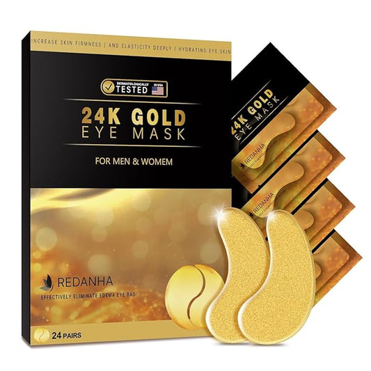 24 Pairs 24K Gold Under Eye Patches Face Masks Dark Circles Puffy Eye Bags Collagen Skincare Spa Trip Gift Eye Mask