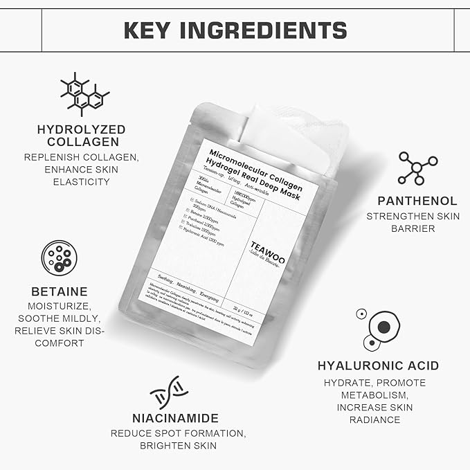 Micromolecular Real Collagen Overnight Mask 3 EA | 1,680,000 PPB Micro Collagen Hydrogel Face Mask | Ampoule Essence + Collagen Mask Set for Deep Hydration & Radiance