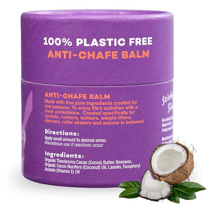Stinkbug Naturals Organic Plastic Free Anti-Chafe Balm Tub, 100% Natural Ingredients, Aluminum Free Packaging, 2.5 Ounce Pack of 4