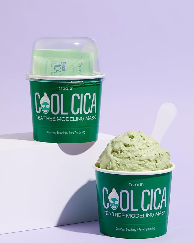 O’earth Cool Cica Tea Tree Modeling Mask- Rapid Cooling & Pore Tightening Korean DIY Home Spa Mask - Easy to Use - Hydrating & Deep Pore Cleansing, Pack of 3, 1.01oz.