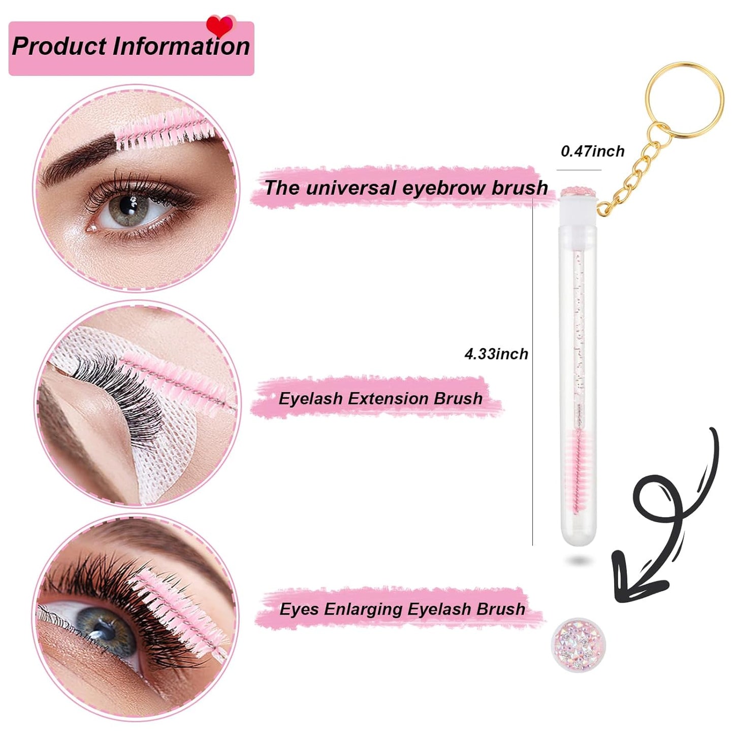 Upgrade 48 Pieces Disposable Mascara Wands Set,Include 24 Pcs Crystal Lash Spoolies Brush 24 Pcs Reusable Keychain Empty Eyelash Brush Tubes Christmas Holiday Gift Women Girls