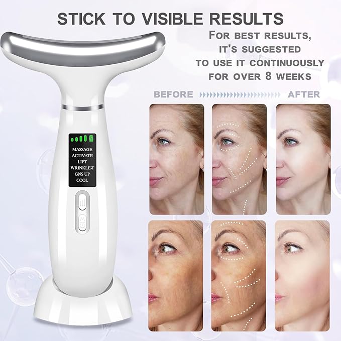 Youngfocus Face-Neck Massager, Vibration, Cooling and Thermal Functions for RedLight Therapy Skin Care, Anti-Aging Facial Massager Wand Improve, Lift, Tightening and Smooth (White)