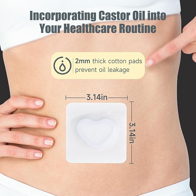 10Pcs Castor Oil Pack Wrap in Belly Button for Liver Detox, Highly Absorbent Self-Adhesive Castor Oil Wrap Organic Cotton, Anti-Seepage(Oil Not Included)