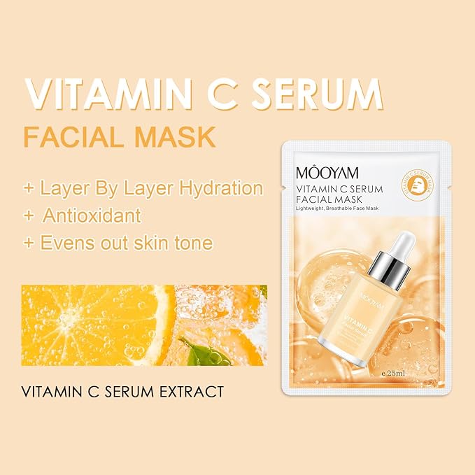 Face Masks Skincare, 12 Pack Vitamin C Serum Sheet Masks - Hydrating & Smoothing, Moisturizing & Nourishing for All Skin Types