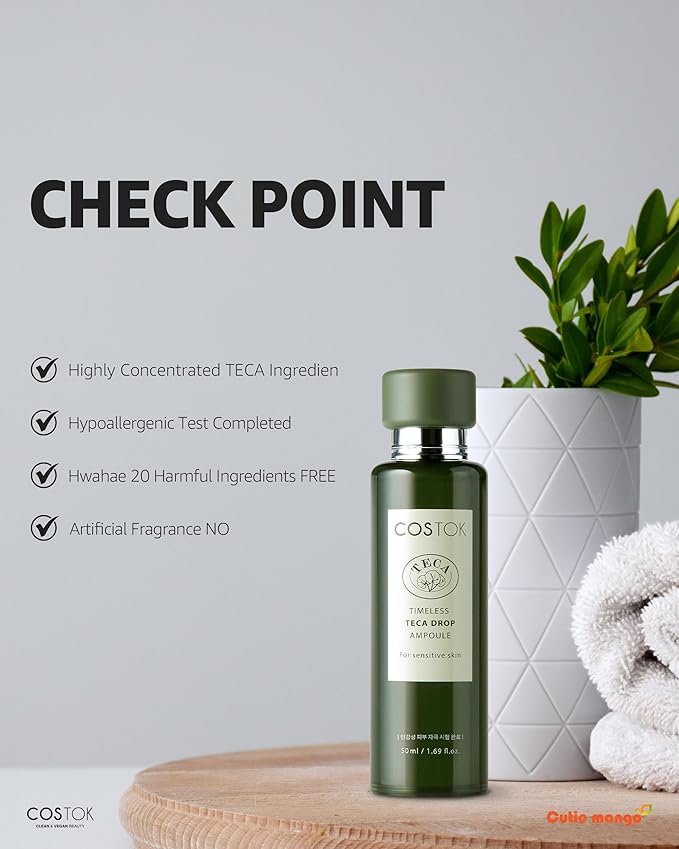COSTOK Timeless TECA Drop Ampoule 50ml with Centella Asiatica Extract TECA Technology Hypoallergenic Soothing Hydrating Facial Serum for Sensitive Skin