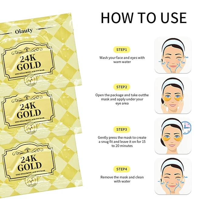 24k Golden Glow Under Eye Patches (30 Pairs Eye Gels), Collagen Eye Masks for Dark Circles and Puffiness, Bags, Relieves Pressure and Reduces Wrinkles, Refreshes Your Skin, Beauty & Personal Care