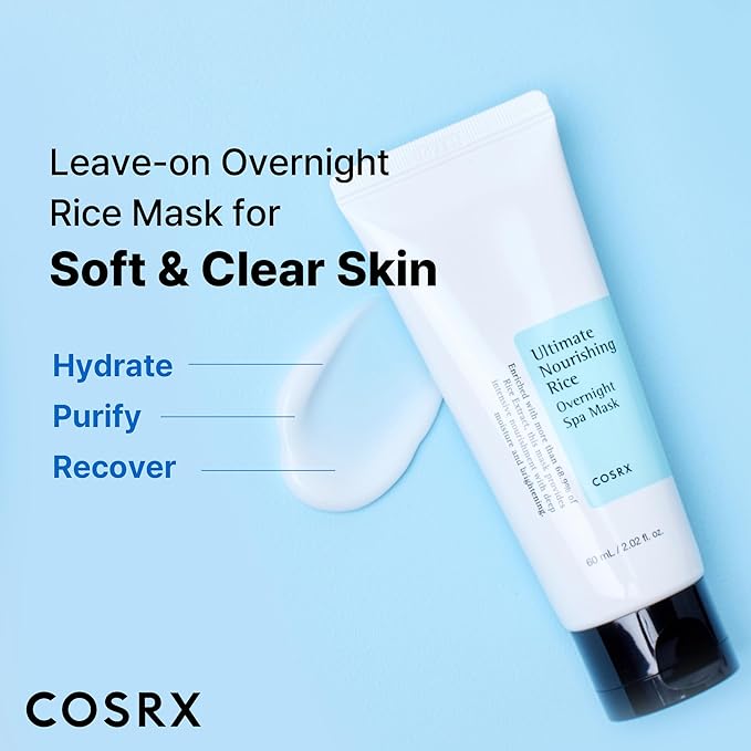 COSRX Ultimate Nourishing Rice Overnight Spa Mask, 60ml / 2.02 fl.oz | Rice Extract 68% and Niacinamide 2%, Korean Skin Care, Animal Testing Free, Paraben Free