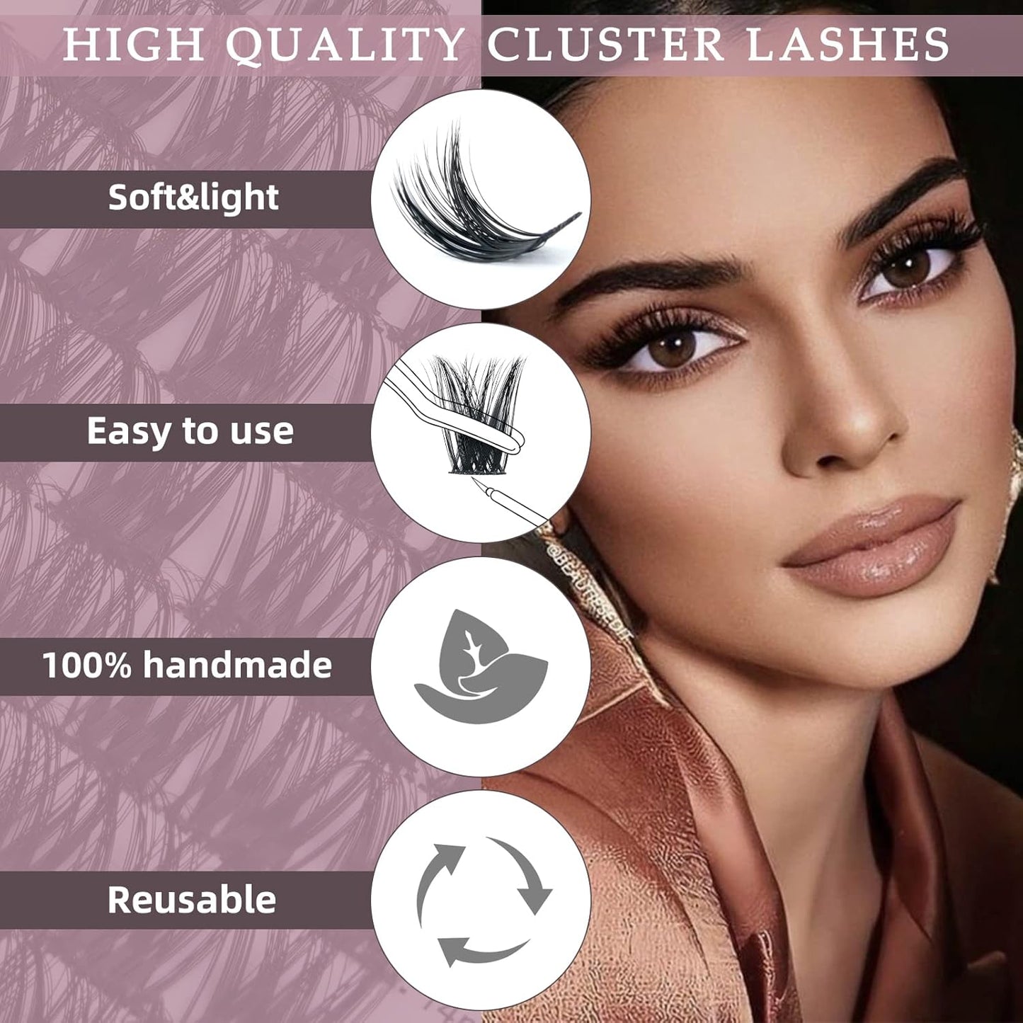 QUEWEL Cluster Lashes 72 Pcs Wide Stem Individual Lashes C/D Curl 8-16mm Length DIY Eyelash Extension False Eyelashes Soft for Personal Makeup Use at Home (honey01-D-8)