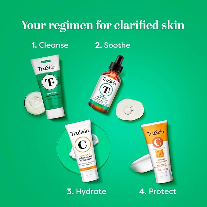 TruSkin Tea Tree Oil Acne Treatment for Face – Acne Serum – Improve the Appearance of Pores, Skin Tone for Smooth, Glowing Skin with Salicylic Acid, Vitamin C, Niacinamide & Retinol, 2 OZ
