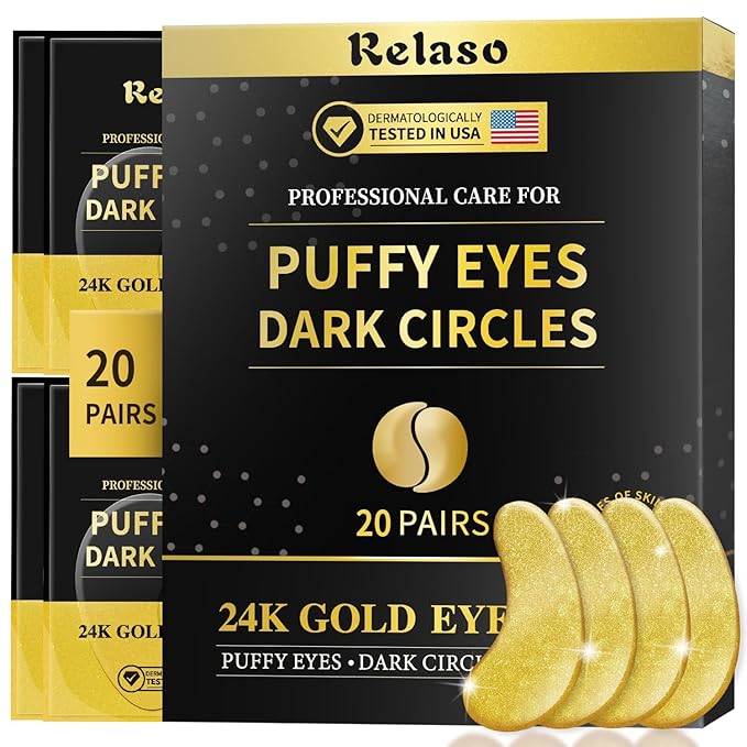 Under Eye Patches, Dermatology Golden Eye Mask with Amino Acid & Collagen, Cooling Eye Care for Wrinkles, Puffy Eyes & Dark Circles, Skincare Treatment, Gift for Women, 20 Pairs