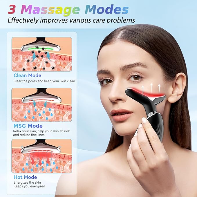 Face and Neck Massager T𝗈𝗈I, 7 C𝗈I𝗈r Facial Massager for Face and Neck, Face 𝖲cuIpting Tool for S𝗄in Care - Black