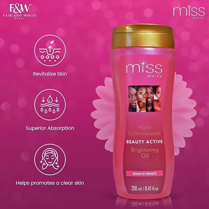 FAIR & WHITE Miss White Brightening Oil 250ml - Skin Brightening Properties, with Almond Oil
