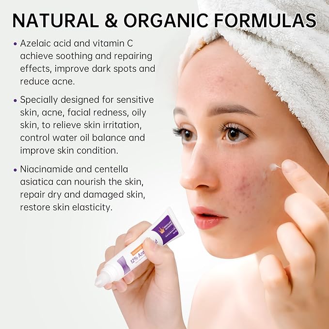 Azelaic Acid 12% Cream For Face, Azelaic Acid Acne Cream For Rosacea Treatment, Redness Relief, 2PCS Azelaic Acid Serum With Salicylic Acid & Niacinamide For Dark Spot, Skin Care.