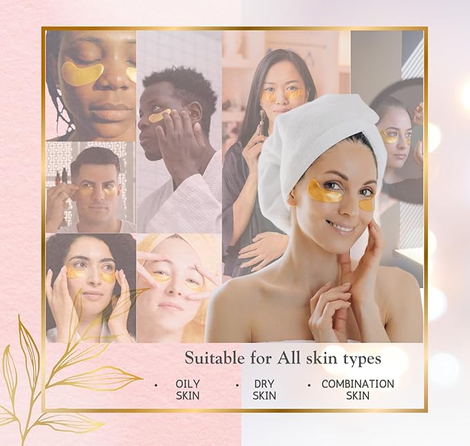 Get Amazing Results 24K Gold Under Eye Hydrogel Patches[60Pcs] With Licorice Extract, Hyaluronic Acid, Collagen & Glycerin Specialized for Puffy Eyes, Dark Circles and Wrinkles