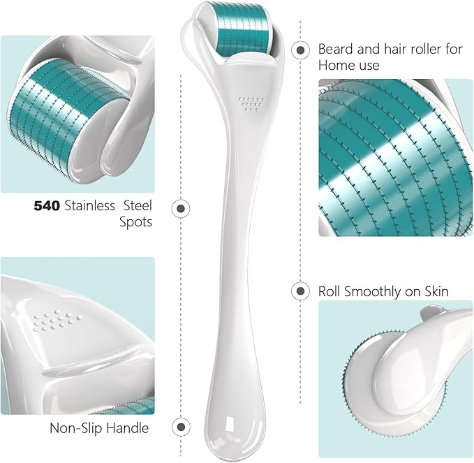 Derma Roller Beard Roller Microneedling Micro Needles Skin Face Roller 540 Stainless Steel for Hair Beard Facial Skin Face 540 Home Use with Storage Case
