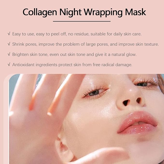 Collagen Night Wrapping Mask,Overnight Peel Off Hydrolyzed Collagen Facial Mask,Hydrates and Tightens Skin,Elasticity & Hydration Care 2.54 fl.oz(Brush Included)