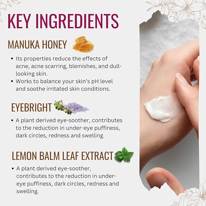 Vitamin C Eye Cream with Lemon Balm Leaf Extract, Manuka Honey & Eye Bright Extract | Plant Based Formula | Carefully formulated to keep your eyes bright and healthy!