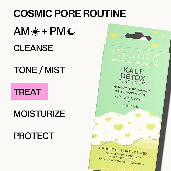Pacifica - Blackhead Remover Strips Nose Strips - Kale Detox Skin Care - Deep Pore Cleansing Nose Strips w/Instant Pore Unclogging - Oil-Free, Non-Comedogenic Vegan, Clean Beauty Dermatologist Tested