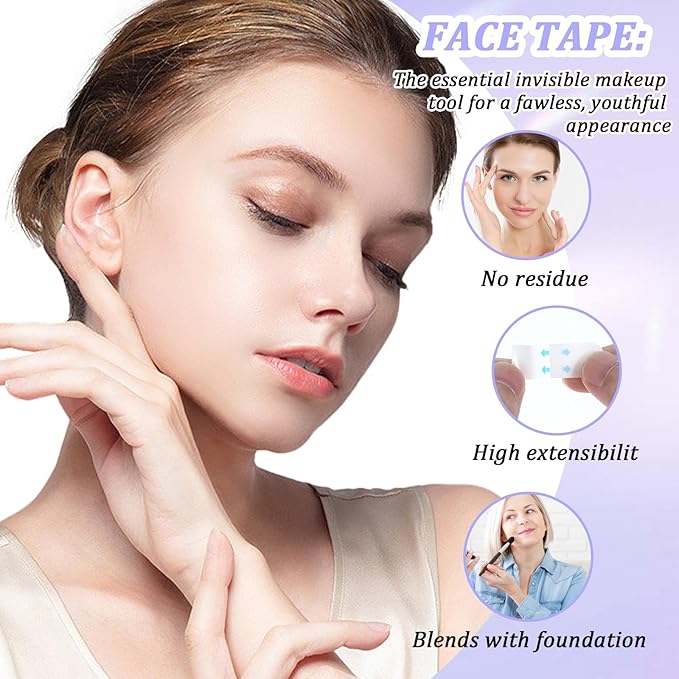 Invisible Lift Tapes 160 Pcs Face Tape Instant Tightening Sticker Portable Neck Patches Saggy Skin Strips Jowls Stickers Face Care Tape Clear Facical Tape for Wrinkle Double Chin Neck