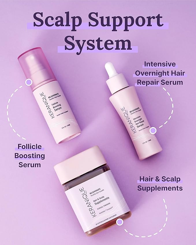 Scalp Support System: Keranique Supplements, Follicle Booster, Serum & Massager