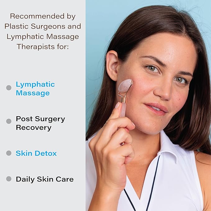 Bruizex Lymphatic Drainage Face Massager Set: Rose Quartz Face Roller & Gua Sha Facial Tool for Lymphatic Massage, Muscle Tension Relief, Skin Care, For Lymphatic Massage Oil, Serum & Face Cream