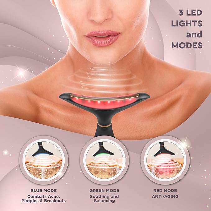 GLO24K Red Light Beauty Device for Face and Neck. Based on Triple Action L E D, Thermal, and Vibration Technologies.