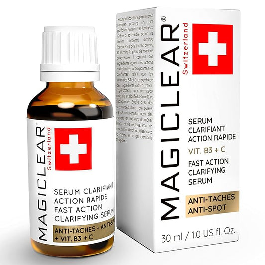 Luxury Swiss Dark Spot Remover for Face Body Serum Age Sun Brown Spot Freckles Corrector Melasma treatment Anti aging Skin Vitamin C + Niacinamide organic Magiclear