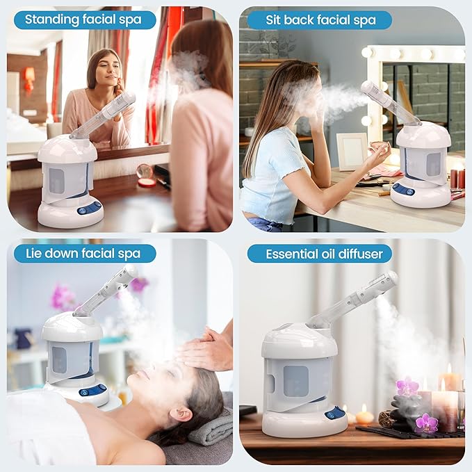 Nisperos Nano Ionic Facial Steamer - 360° Rotatable Sprayer - 40 Minutes Warm Mist - Humidifier - Professional Face Steamer for Facial Deep Cleaning (White)