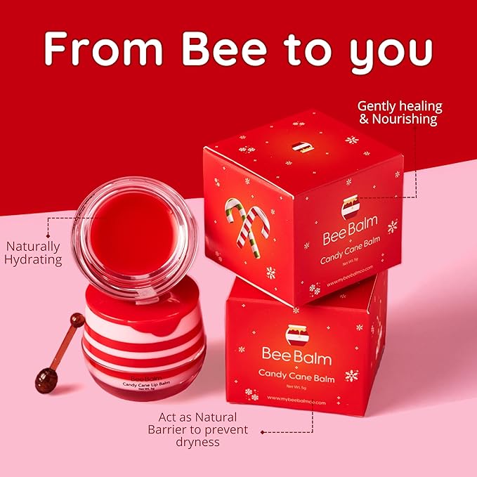 Original My Bee Balm Lip Balm - Candy Cane Hydrating Balm Honey Pot for Dry, Chapped & Cracked Lips with Propolis, Honey & Vitamin E - Soften, Smooth & Reduce Lip Lines