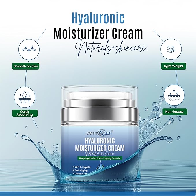 Hydrating Booster Antiaging Moisturizer Cream, with Hyaluronic Acid, Improves Skin suppleness, Wrinkles, Elasticity and Balance Moisture Day & Night for All Skin Types
