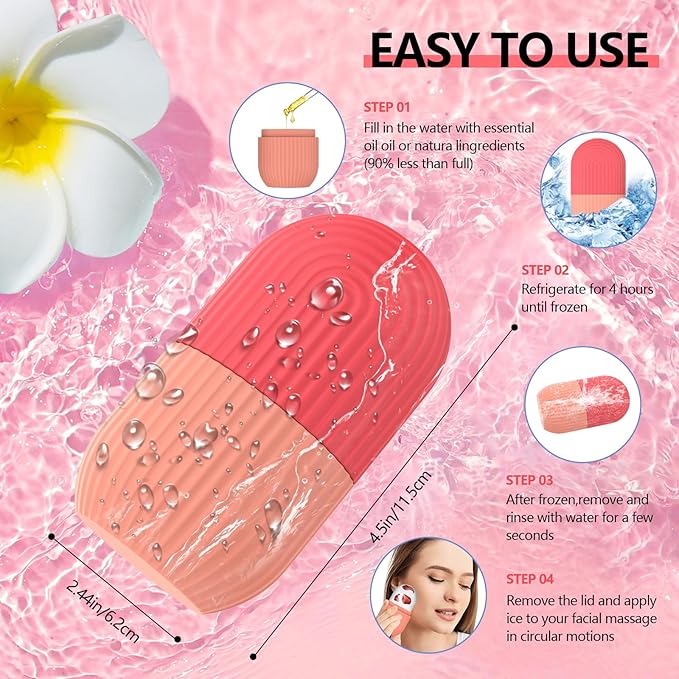 Ice Roller for Face and Eye, Silicone Ice Facial Roller Ice Holder, Face Ice Mold Skin Care, Face Icers Reusable Ice Cube Roller for Shrink Pores Anti Wrinkle Reduce Puffiness, Pink