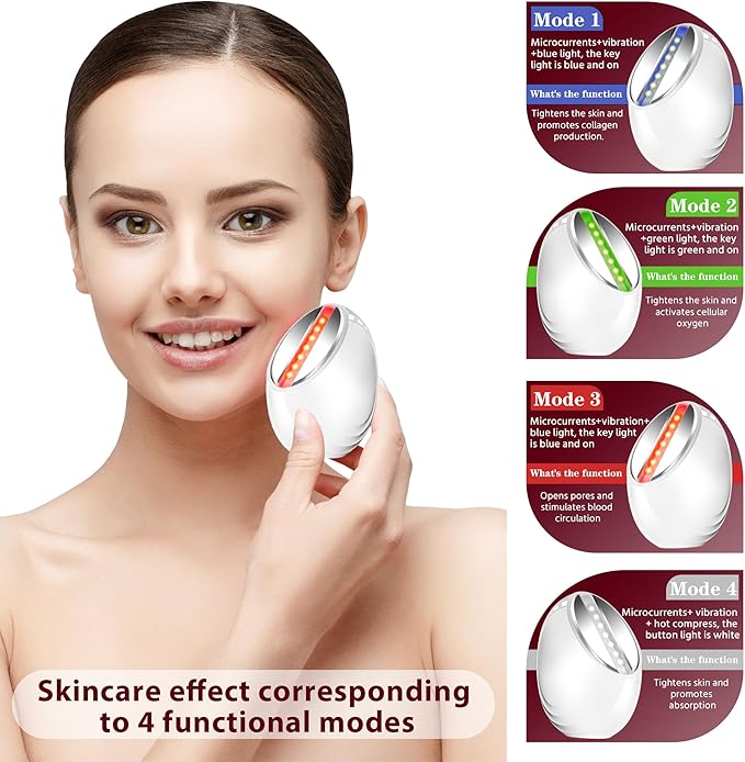 Facial Skin Tightening Device, 6-in-1 Facial Massager Red Light Therapy Beauty Device for Face &Neck Skin Rejuvenation Lifting, Tightening, Infusing, Effective Wrinkle&Puffiness Reduction