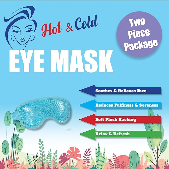USA Merchant - Cold & Hot Eye Mask Gel Bead Mask for Dry Eyes, Dark Circles, Stress Relief, Migraines, Eye Ice Pack, Reusable, Compress Mask, Convenient Storage Bga (Eye Mask Blue)