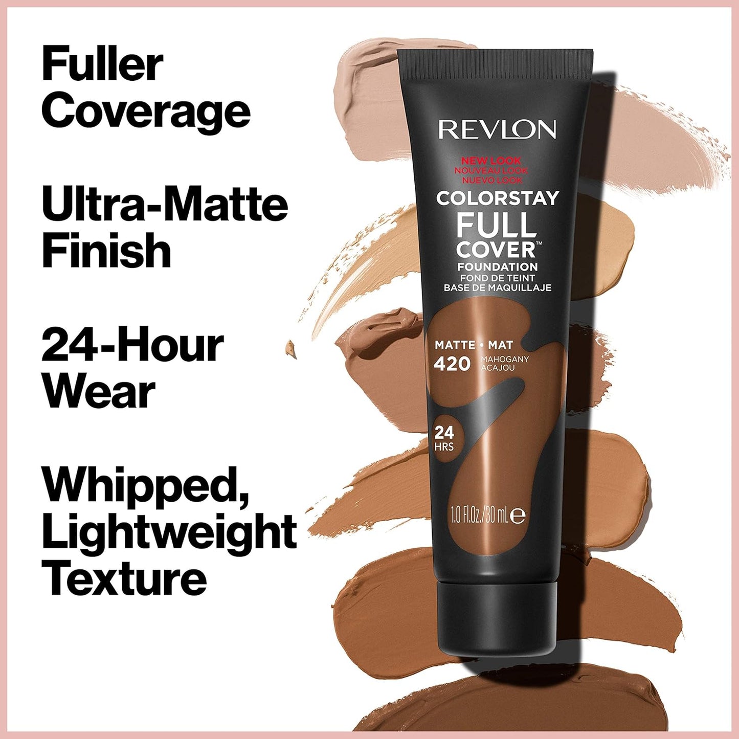 Revlon ColorStay Full Cover Longwear Matte Foundation, Heat & Sweat Resistant Lightweight Face Makeup, Caramel (425), 1.0 oz