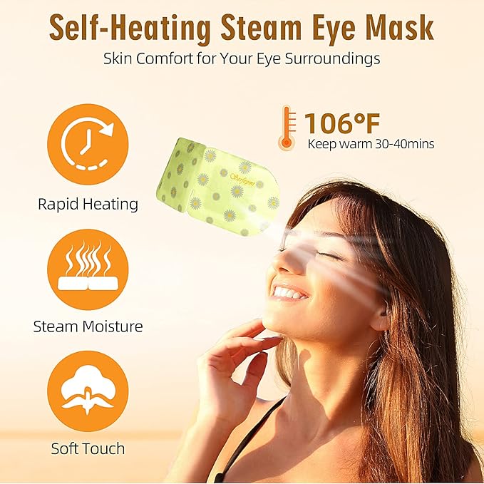 Serfeymi 16 Packs Steam Eye Mask for Sleeping, Self Heating Warm Eye Mask Skincare Disposable Eye SPA Heated Eye Mask for Dry Eyes Dark Circles Tired Eyes, Gifts for Mother's Day(Chamomile)