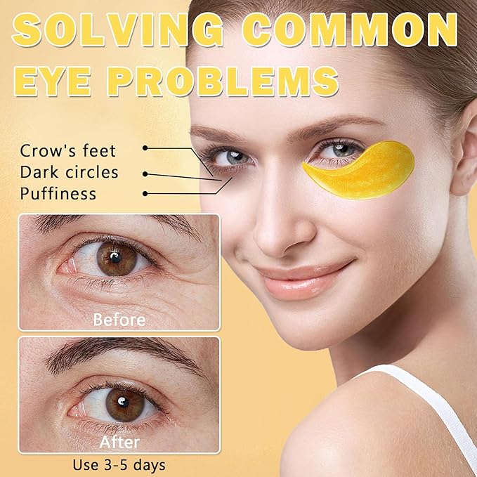 DAMUSI Gold Under Eye Patches for Puffy Eyes and Dark Circles,Moisturise 24k Gold Eye Mask for Dark Circles,Smooth Wrinkles Collagen Eye Patches,Reduce Eye Lines Eye Care（30 Pairs）