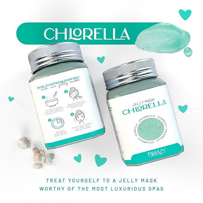 BRÜUN Jelly Mask Jar Chlorella Peel-Off Face Care Rubber Mask - A 23 fl oz Skin Care Moisturizing Gel Mask Jar Spa Set for Men, Women and Adults on Formal Gatherings and Events