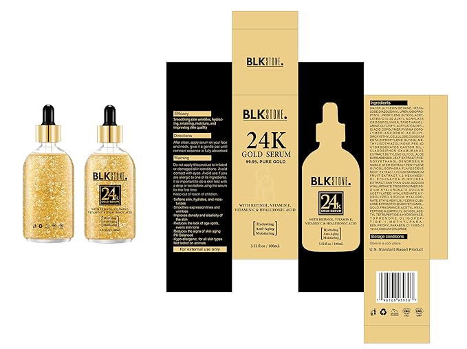 24K Gold Serum for Face, Anti aging, Skin Brightening, Anti-wrinkle serum with Vitamin E, Retinol, Hyaluronic Acid, Vitamin C & Castor oil, Skin Care Glow Serum 100mL