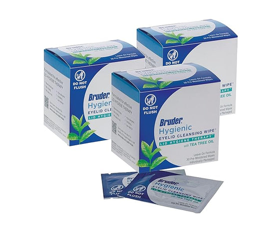 Hygienic Eyelid Cleansing Wipes with Tea Tree Oil l Relief from Demodex l Pre-Moistened, Rinse-Free Exfoliating Wipes Remove Excess Oil and Debris from Eyelids & Lashes l 30 Count Box (3 Pack)