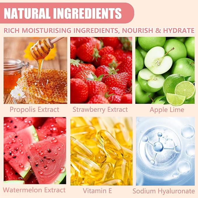 4Pcs Bee Lip Balm Honey Pot, Honey & Strawberry & Watermelon&Lime Lip Mask Overnight Moisturizing Lip Sleep Mask with Stick Hydrating & Prevention Dry and Cracked Lip Scrubs Exfoliator