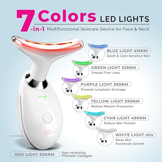 Red Light Therapy for Face Lift - Neck Facial Massager Beauty Device, Luminesce 7-in-1 LED Facial Sculptor, Lymphatic Drainage Massager, Double Chin Reducer, True Beauty Glow, Gua Sha Tools - White
