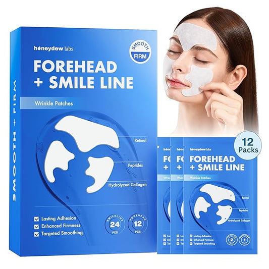 Forehead and Smile Line Wrinkle Patches - Anti Wrinkle Patches for Lip - Face Tape Overnight Self Care for Woman for Smoothing and Firming - Smile Line Patches (12 Pack)