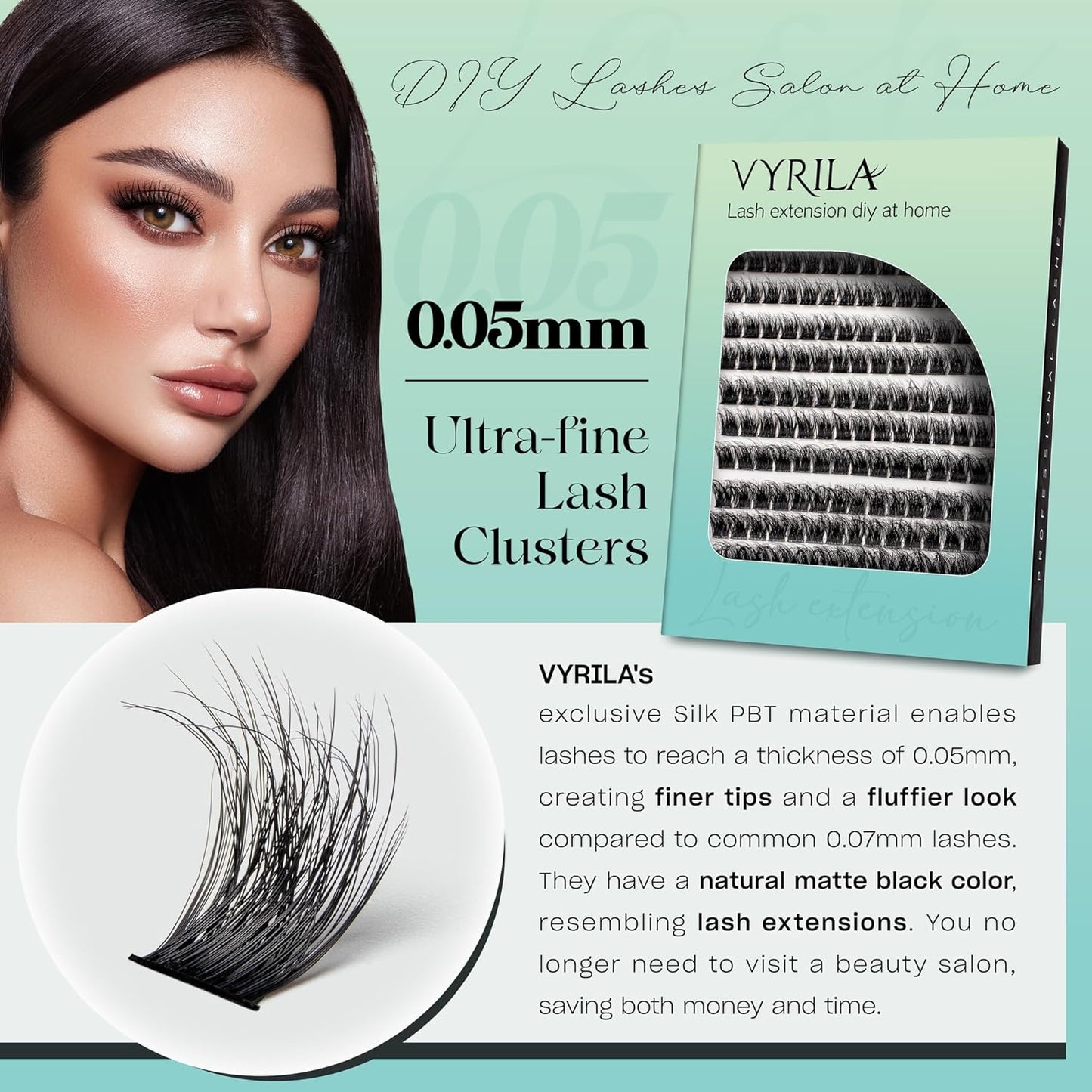Lash Clusters 0.05mm Individual Lashes, 3D Wispy Lashes Clusters, 0.1mm Super Thin Band Resuable Natural Lashes,C Curl Faux Mink Lashes,180pcs Lash Extension (Green Lushy-C-0.05-8-16mix)